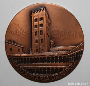 Medallas temáticas: MEDALLA EN BRONCE DEL CENTENARI DE SANTA MARIA DE RIPOLL 971/1971. ABAD OLIBA